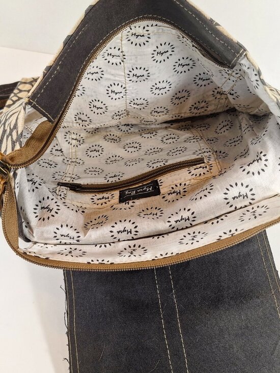 Myra Bag Grizzle Cowhide Upcycled Canvas Backpack Beige Brown Charcoal main image 6